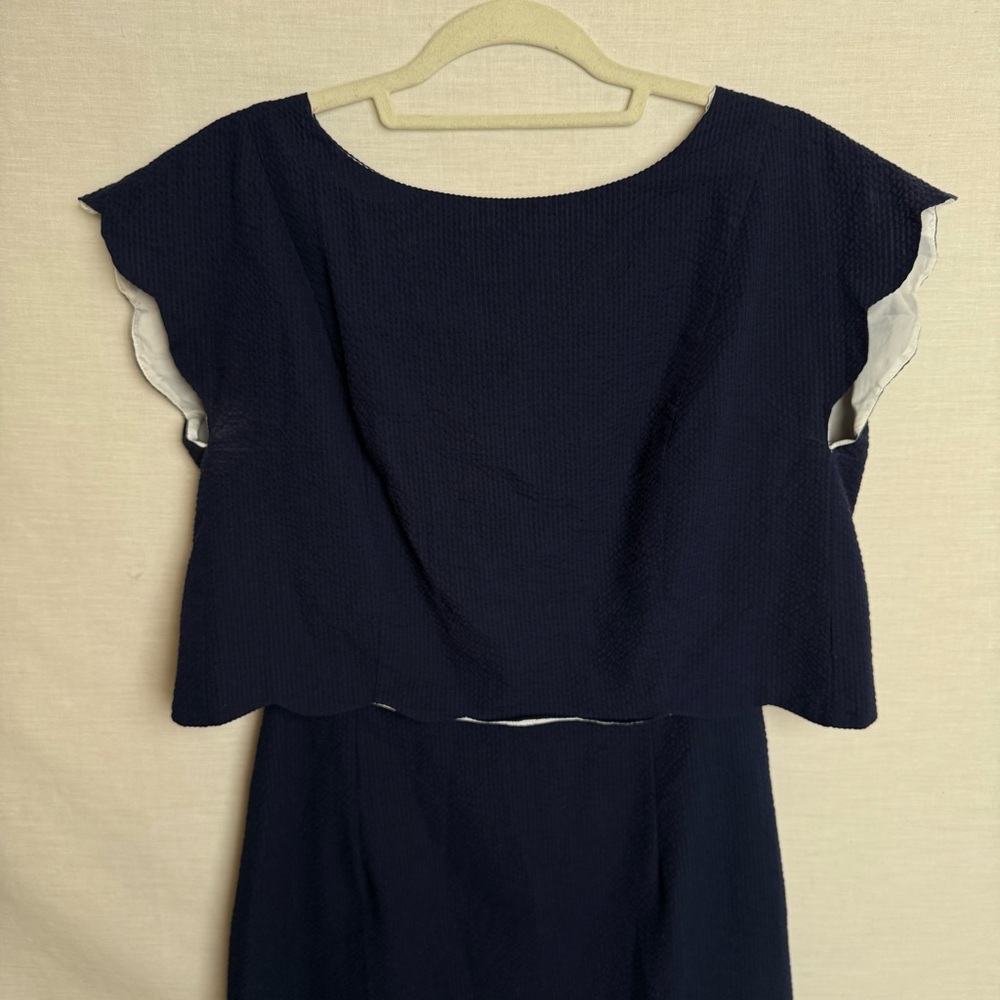 Lauren James Navy Blue Overlay Dress Made in USA Size M EUC - Picture 4 of 11